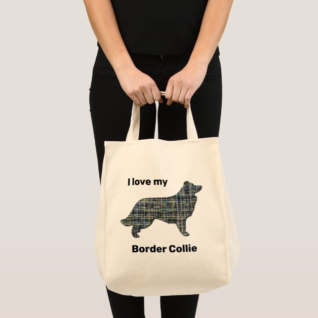 Border Collie Dog Yellow & Black Grid Line Tote Bag (Front (Product))