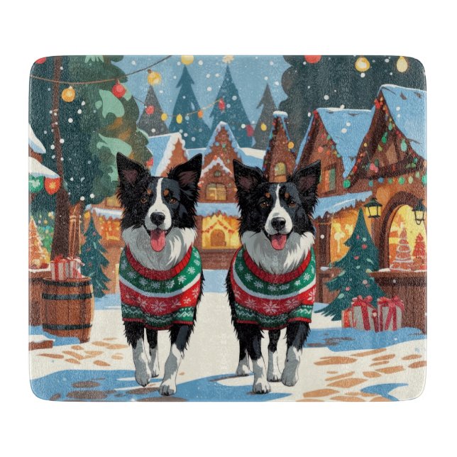 Border Collie Dogs Christmas Snow Holiday Cutting Board (Front)