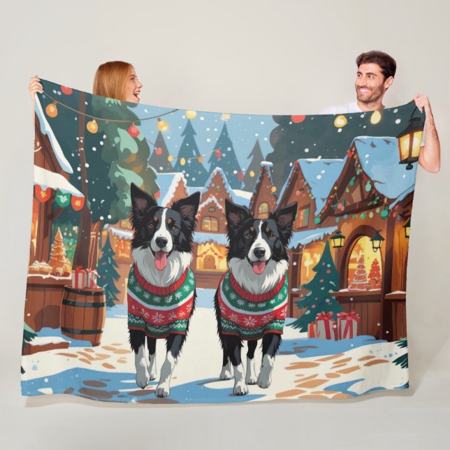 Border Collie Dogs Christmas Snow Holiday Fleece Blanket (In Situ)
