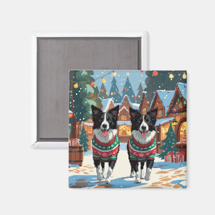 Border Collie Dogs Christmas Snow Holiday Magnet