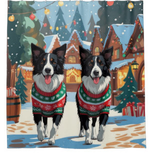 Border Collie Dogs Christmas Snow Holiday Shower Curtain