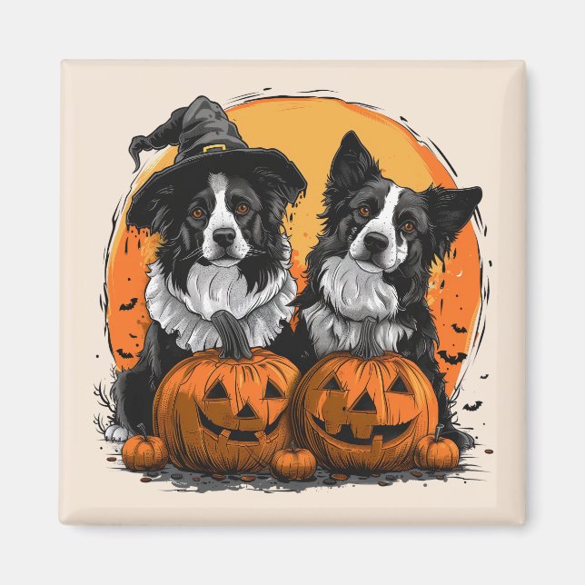 Border Collie Dogs Halloween Jack O Lanterns Magnet (Front)