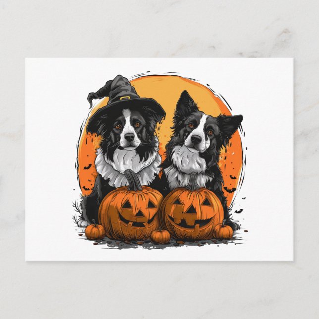 Border Collie Dogs Halloween Jack O Lanterns Postcard (Front)