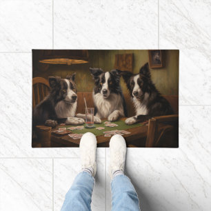 Border Collie Dogs Playing Poker Art Doormat