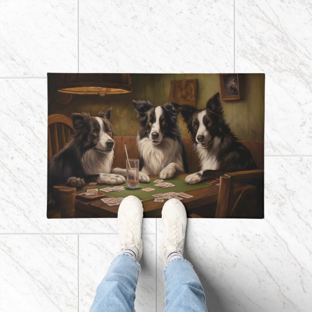 Border Collie Dogs Playing Poker Art Doormat (Indoor)
