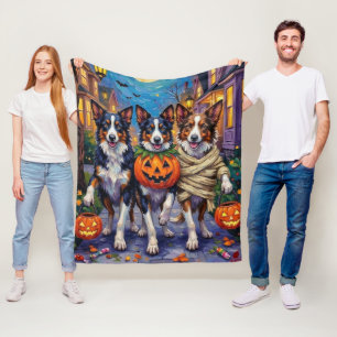 Border Collie Dogs Trick-or-Treating in Halloween  Fleece Blanket