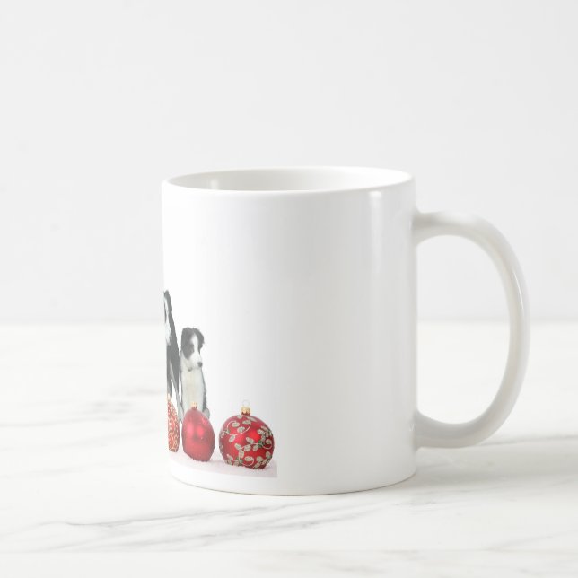 Border Collie Dogs with Red Christmas Ornaments Coffee Mug (Right)