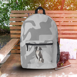 Border Collie Drawing Grey Swirl Pattern Printed Backpack