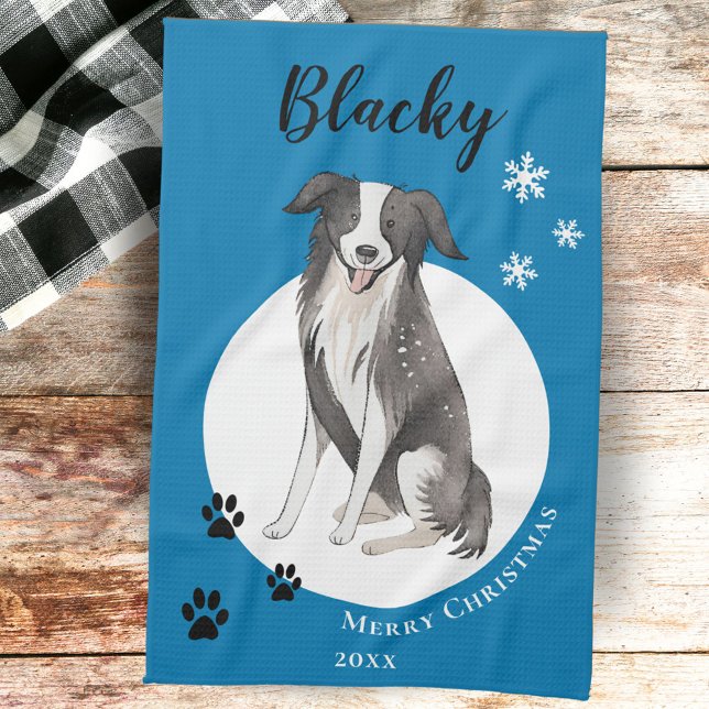 Border Collie Drawing Paw Merry Christmas  Tea Towel (Creator Uploaded)
