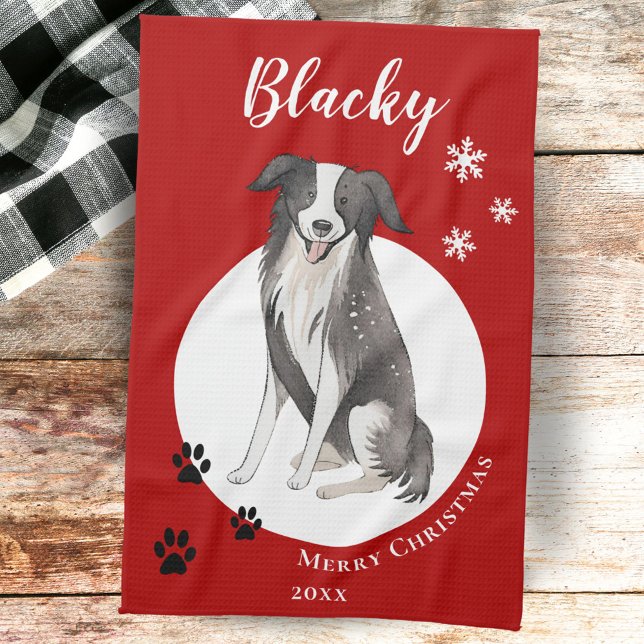 Border Collie Drawing Paw Merry Christmas  Tea Towel (Creator Uploaded)