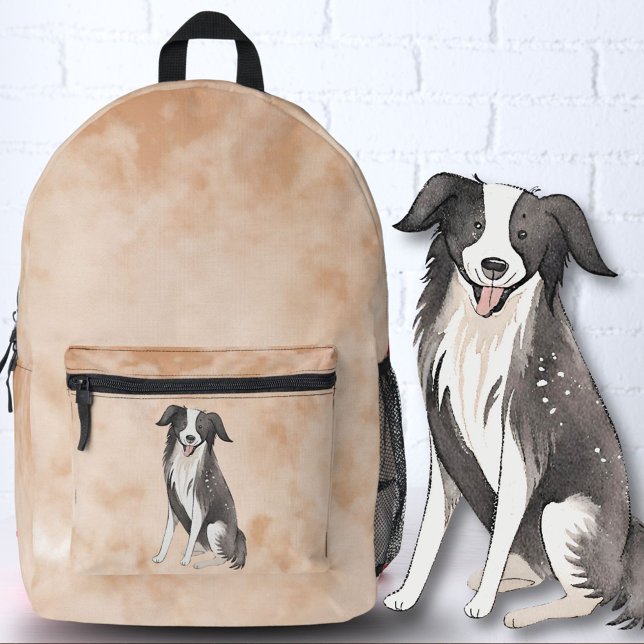 Border Collie Drawing Watercolor Pattern Printed Backpack (Creator Uploaded)