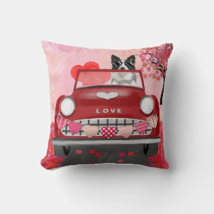 Border Collie Driving Car with Hearts Valentine's Cushion