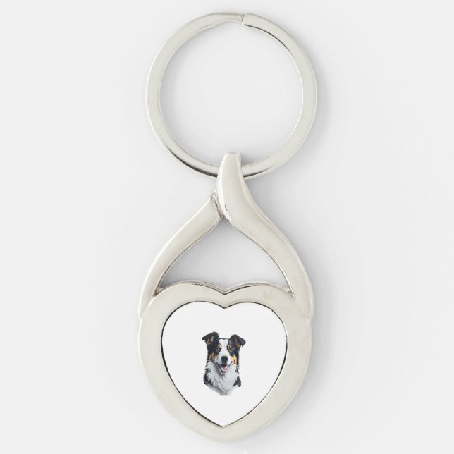 Border Collie face Key Ring (Front)