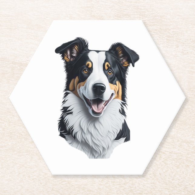 Border Collie face Paper Coaster (Front)