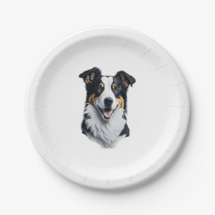 Border Collie face Paper Plate