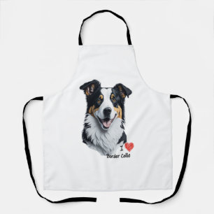 Border Collie face (with I Love text) Apron