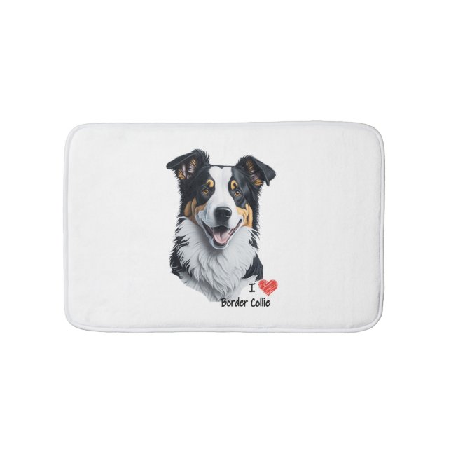 Border Collie face (with I Love text) Bath Mat (Front)
