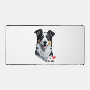 Border Collie face (with I Love text) Desk Mat