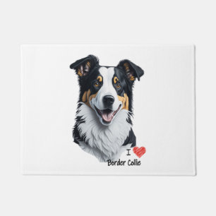 Border Collie face (with I Love text) Doormat