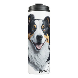 Border Collie face (with I Love text) Thermal Tumbler