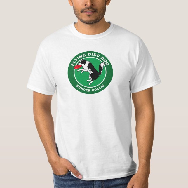 Border Collie Flying Disc Dog T-shirt (White) (Front)