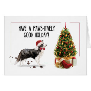 Border Collie Funny Christmas Dog with Tree