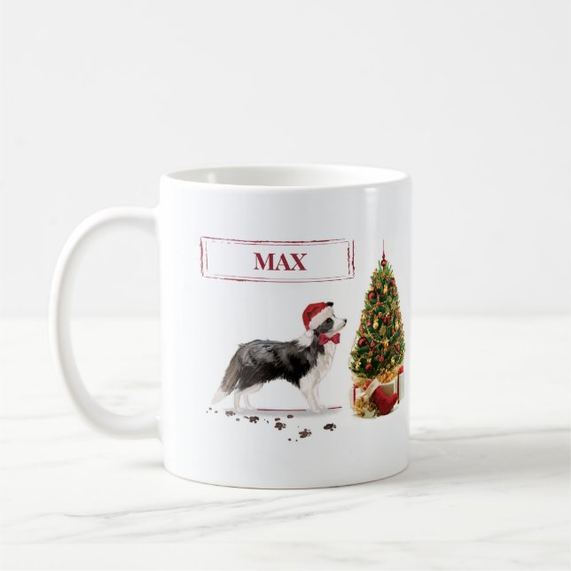Border Collie Funny Christmas Dog with Tree Coffee Mug (Left)