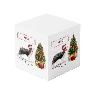Border Collie Funny Christmas Dog with Tree Cube