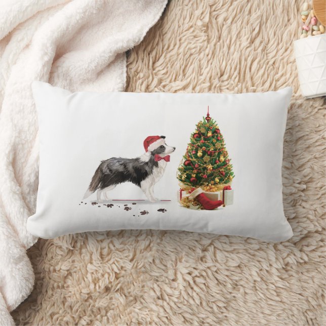 Border Collie Funny Christmas Dog with Tree Lumbar Cushion (Blanket)