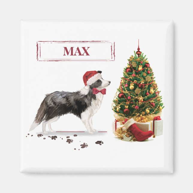 Border Collie Funny Christmas Dog with Tree Magnet (Front)