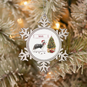Border Collie Funny Christmas Dog with Tree Snowflake Pewter Christmas Ornament