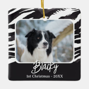 Border Collie Fur Pattern Photo 1st Christmas  Ceramic Ornament