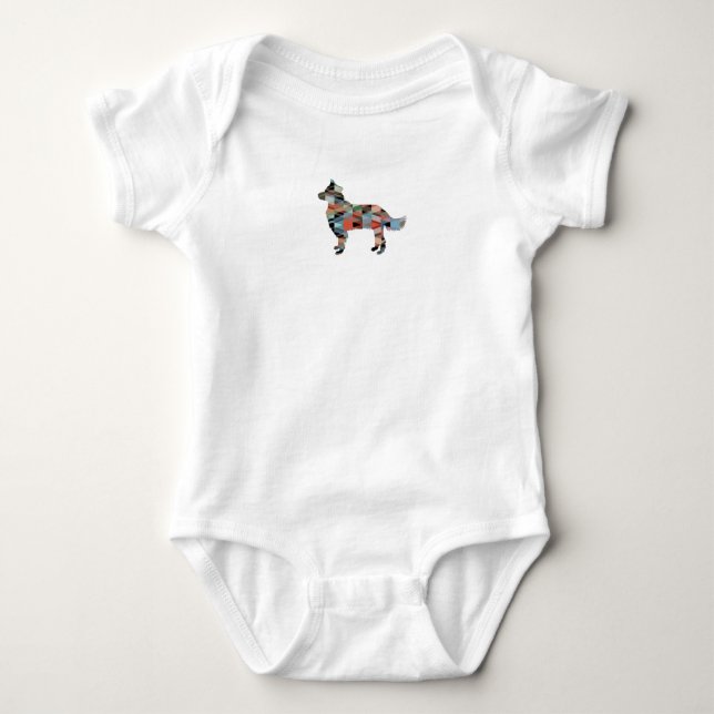 Border Collie Geometric Silhouette Plaid Baby Bodysuit (Front)