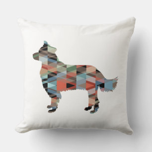 Border Collie Geometric Silhouette Plaid Cushion