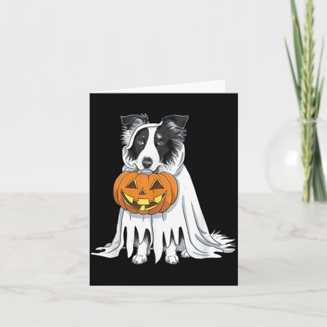 Border Collie Ghost Dog Halloween Card (Front)