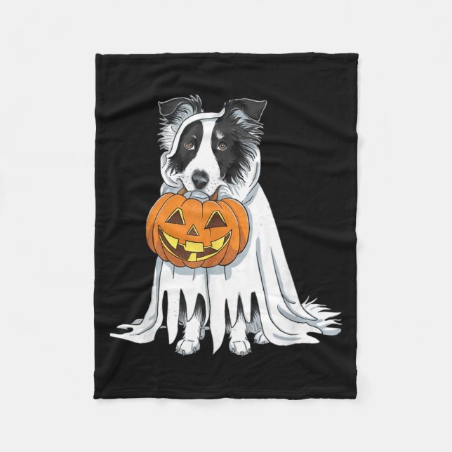 Border Collie Ghost Dog Halloween Fleece Blanket (Front)