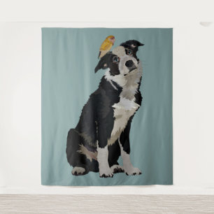 BORDER COLLIE & GOLDEN BIRD TAPESTRY