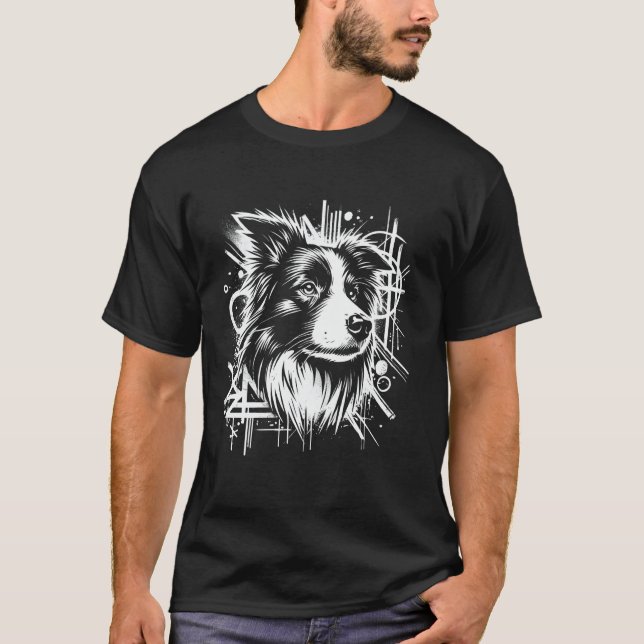 Border Collie Graffiti Street Art Style T-Shirt (Front)