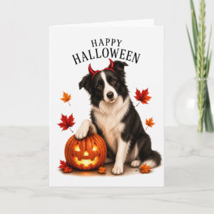 Border Collie Halloween Devil Dog Card