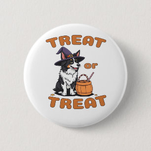 Border Collie Halloween Dog Costume “Treat or Trea 6 Cm Round Badge