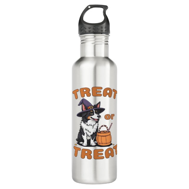 Border Collie Halloween Dog Costume “Treat or Trea 710 Ml Water Bottle (Front)