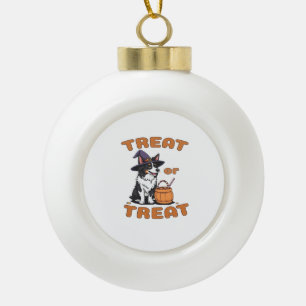 Border Collie Halloween Dog Costume �Treat or Trea Ceramic Ball Christmas Ornament