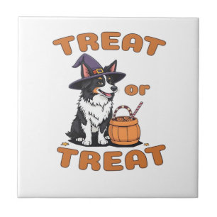 Border Collie Halloween Dog Costume �Treat or Trea Ceramic Tile