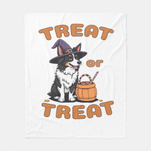 Border Collie Halloween Dog Costume “Treat or Trea Fleece Blanket