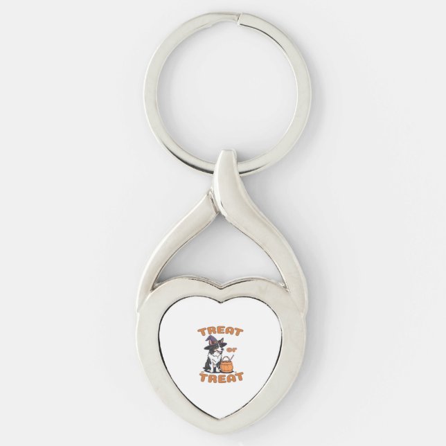 Border Collie Halloween Dog Costume “Treat or Trea Key Ring (Front)