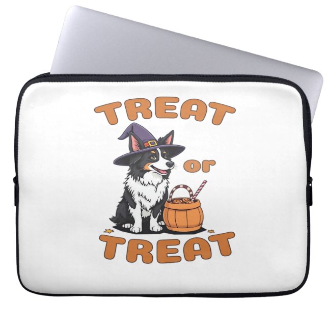 Border Collie Halloween Dog Costume “Treat or Trea Laptop Sleeve (Front)