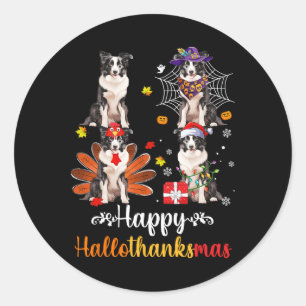 Border Collie Halloween Merry Christmas Happy Hall Classic Round Sticker