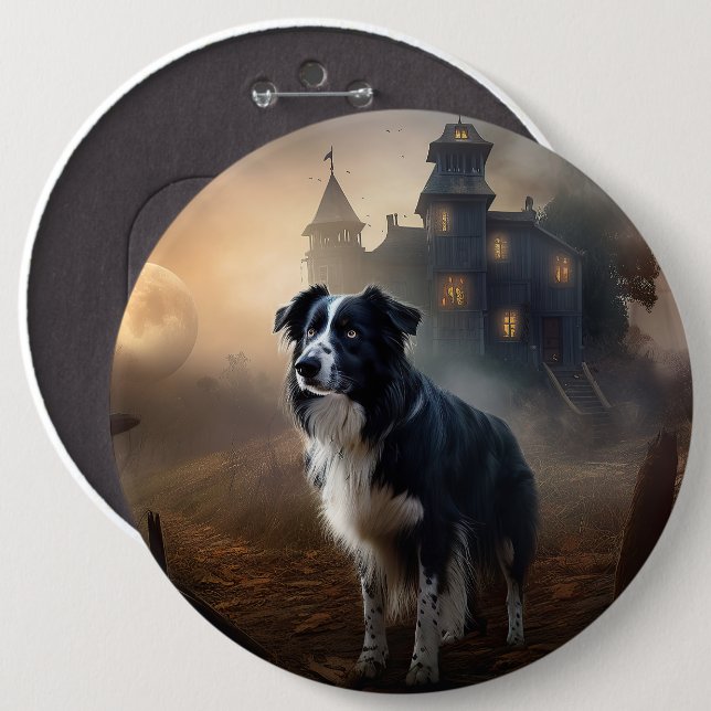 Border Collie Halloween Scary  6 Cm Round Badge (Front & Back)