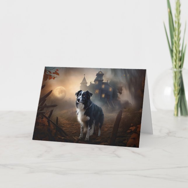 Border Collie Halloween Scary  Card (Front)