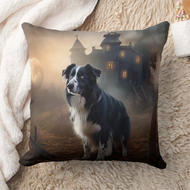 Border Collie Halloween Scary  Cushion (Blanket)